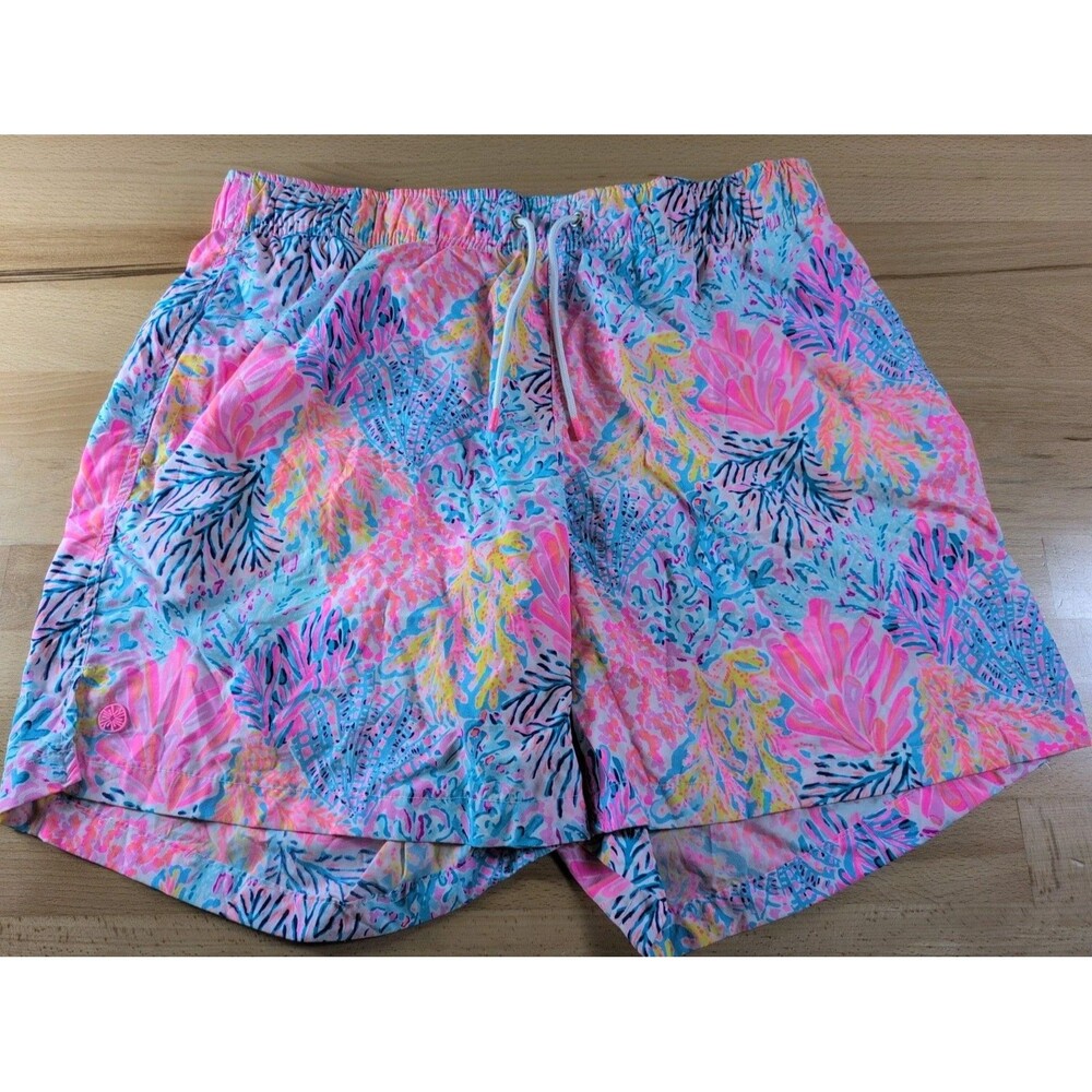 Lilly Pulitzer Capri Trunk Men’s Sz Medium Blue Pink Coral Swim Shorts Pockets